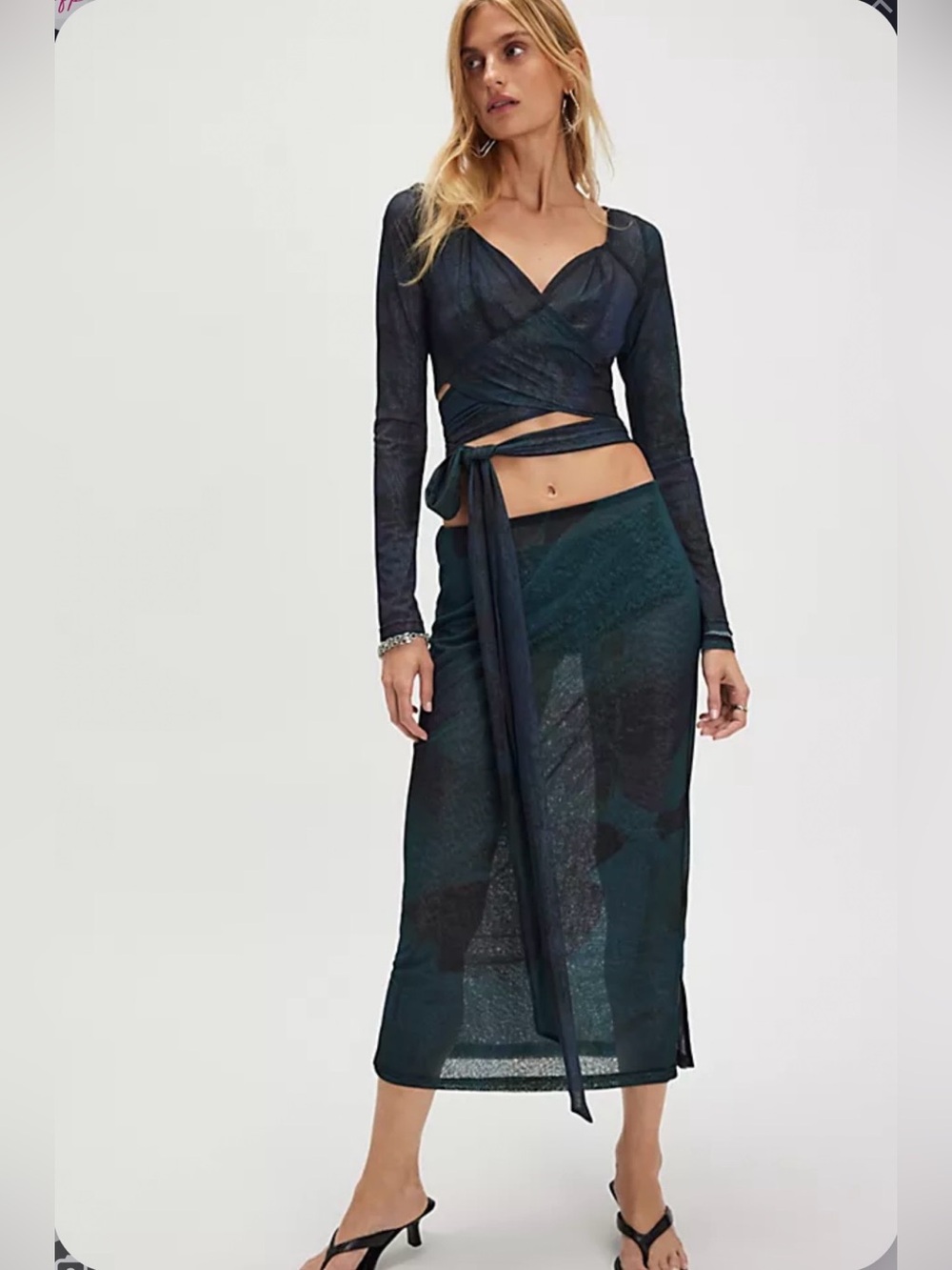 Free People Valentine Reversible Mesh Midi Skirt Set XS